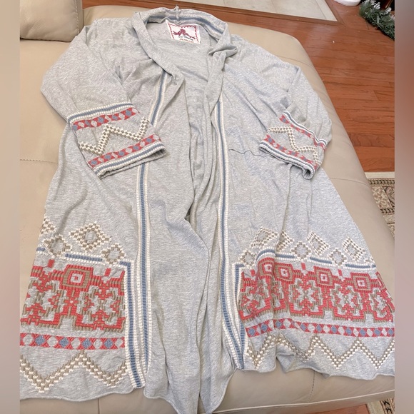 JW Los Angeles, Johnny Was Long Gray Boho Kimono, Size Medium - Picture 1 of 7
